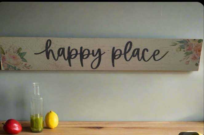 "Happy Place" Floral Wooden Sign