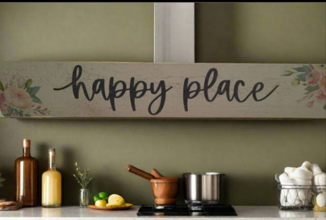 "Happy Place" Floral Wooden Sign