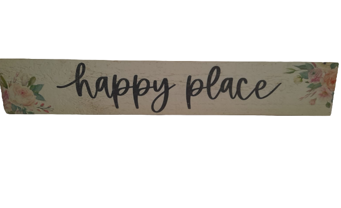 "Happy Place" Floral Wooden Sign