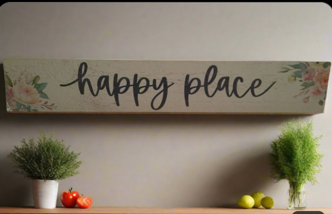 "Happy Place" Floral Wooden Sign