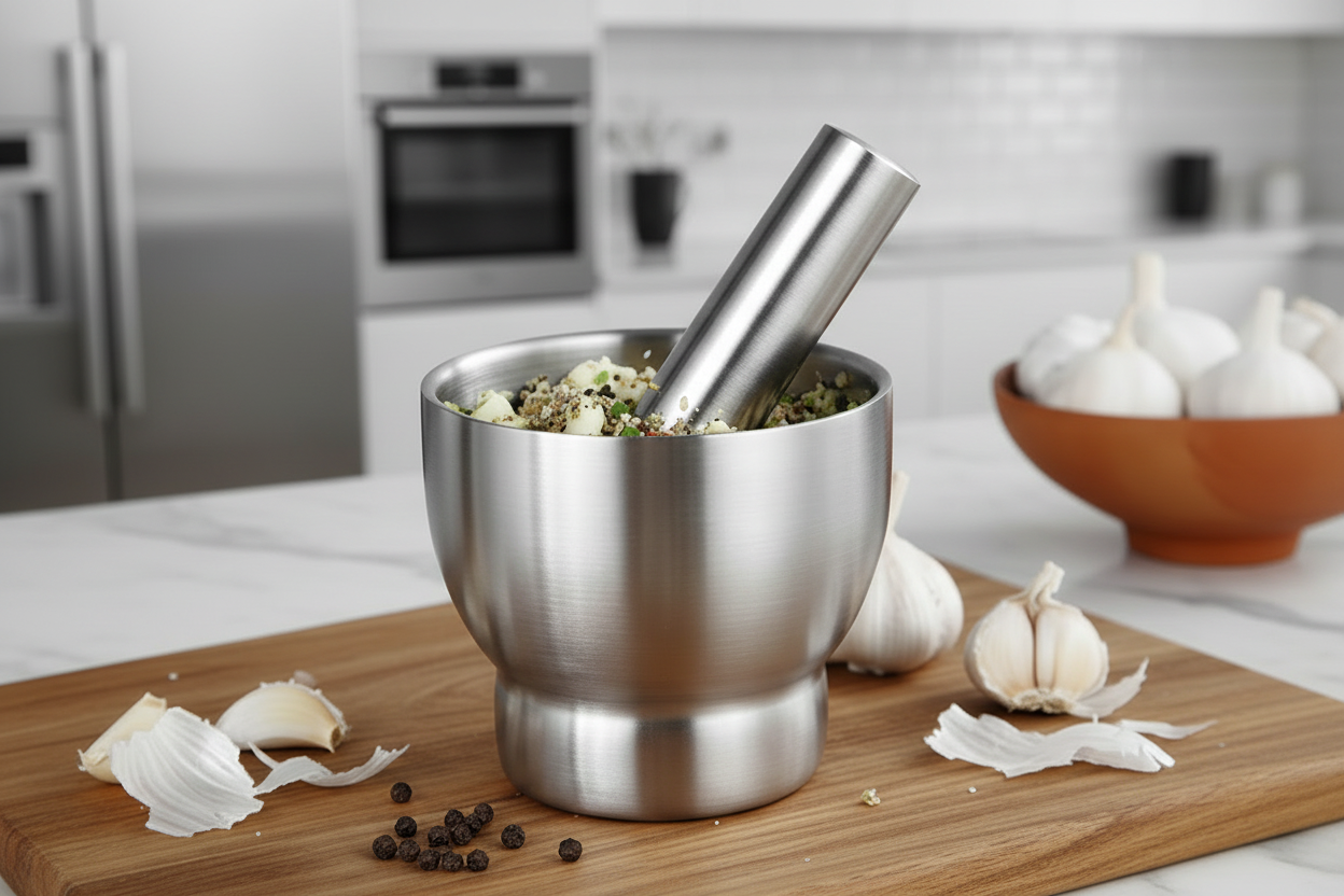 Stainless Steel Mortar and Pestle with Lid