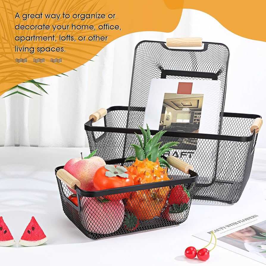 Storage Baskets w Wooden Handles