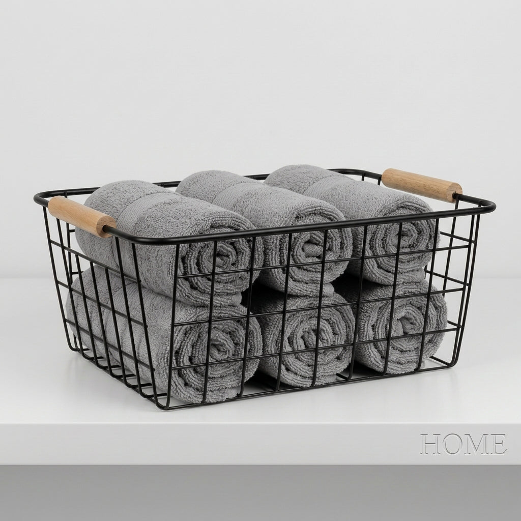 Storage Basket with Wooden Handle