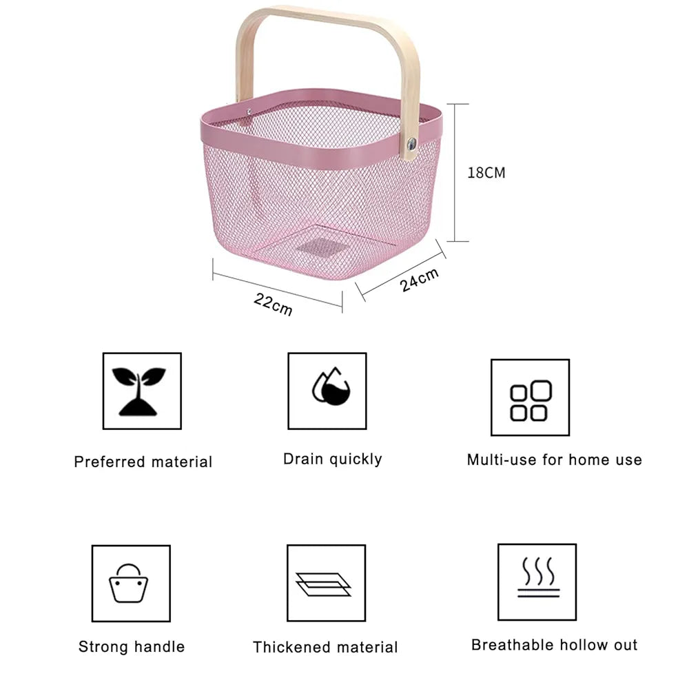 Mesh Basket with Wooden Handle