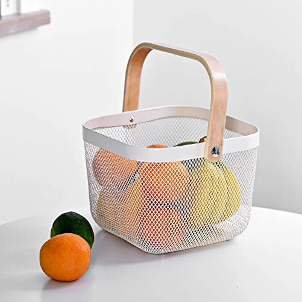 Mesh Basket with Wooden Handle