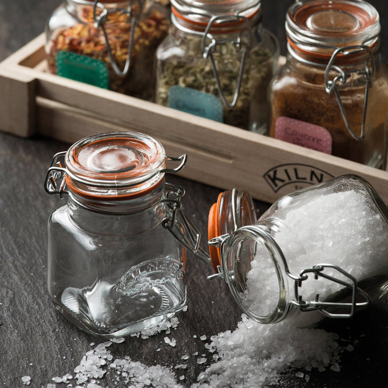 Glass Spice Set with Wooden Holder