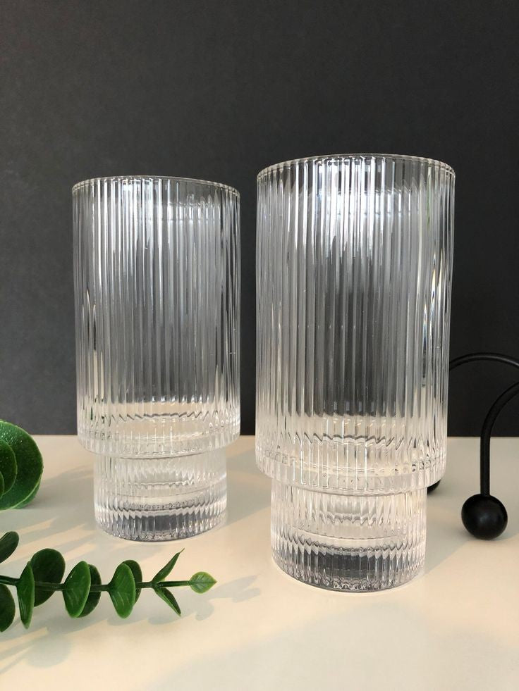 Ribbed Drinking Glass without Lid & Straw