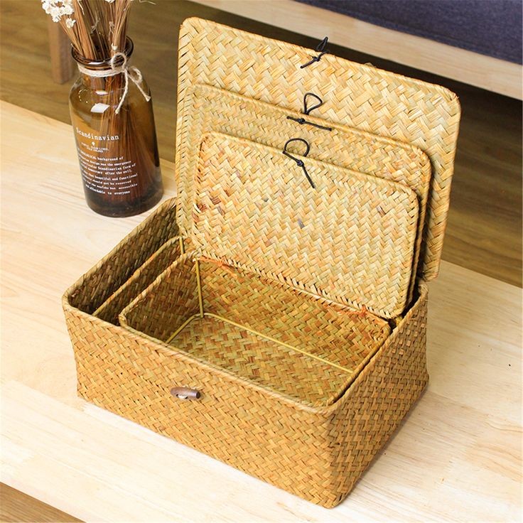 3pc Rectangular Storage Baskets with Lids