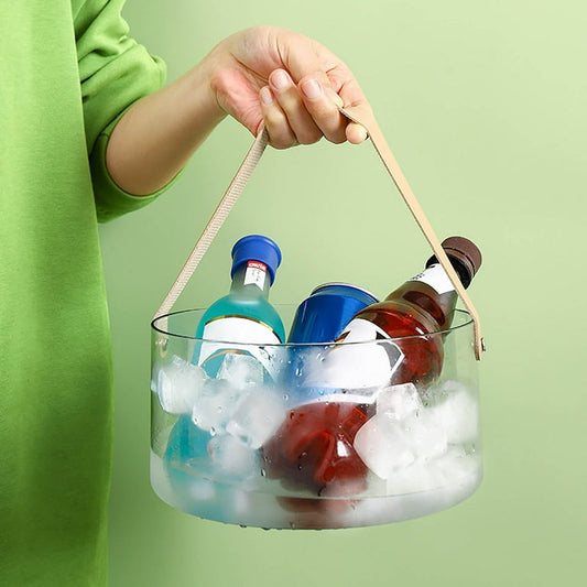 Plastic Ice Bucket with Faux Leather Handle