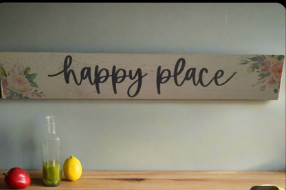 "Happy Place" Floral Wooden Sign