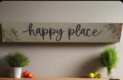 "Happy Place" Floral Wooden Sign