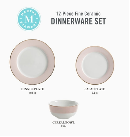 Martha Stewart Gold-Rimmed 12pc Dinner Set