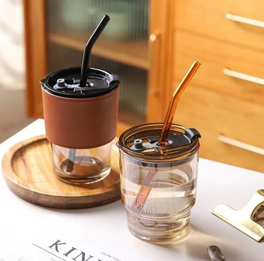 Glass Travel Mug with Glass Straw