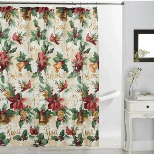 Christmas-Themed Fabric Shower Curtain Set