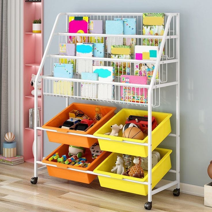 Kids' Metal Bookshelf with Storage