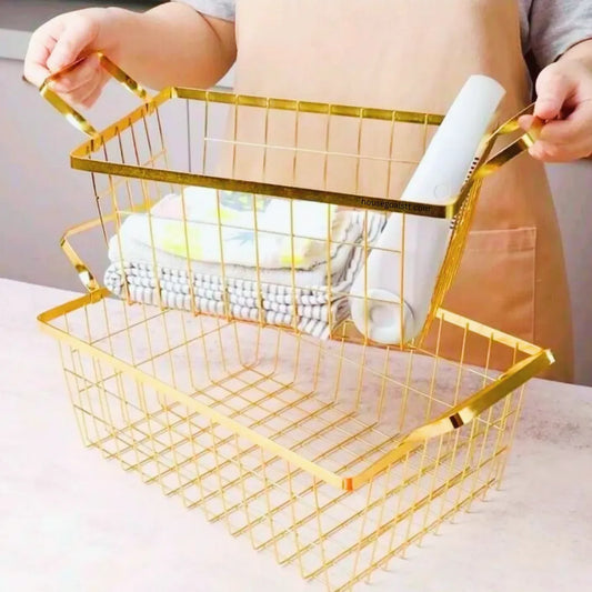 Gold Metal Basket with Handles