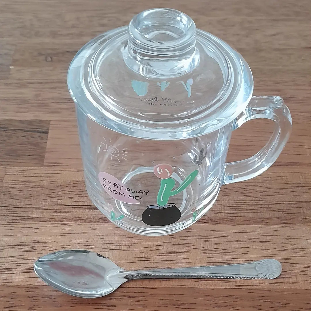 Clear Glass Teacup w/ Lid and Spoon