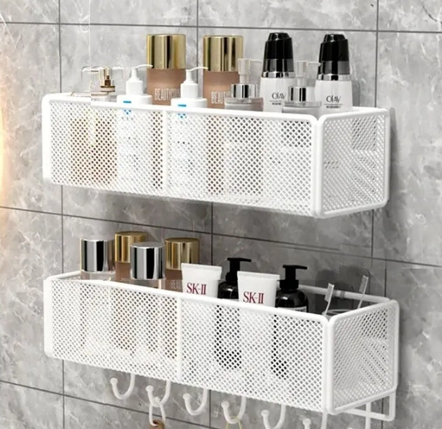 White Wall-Mount Shelf w/ Hooks