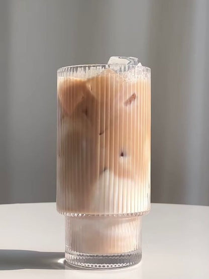 Ribbed Drinking Glass without Lid & Straw