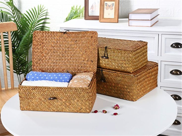 3pc Rectangular Storage Baskets with Lids