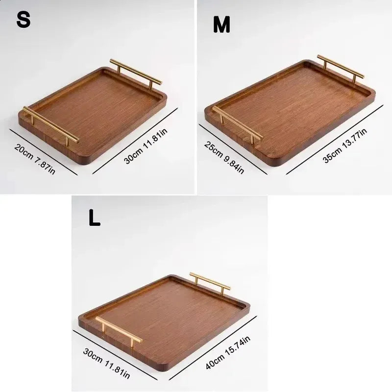 Wooden Tray with Gold Handles