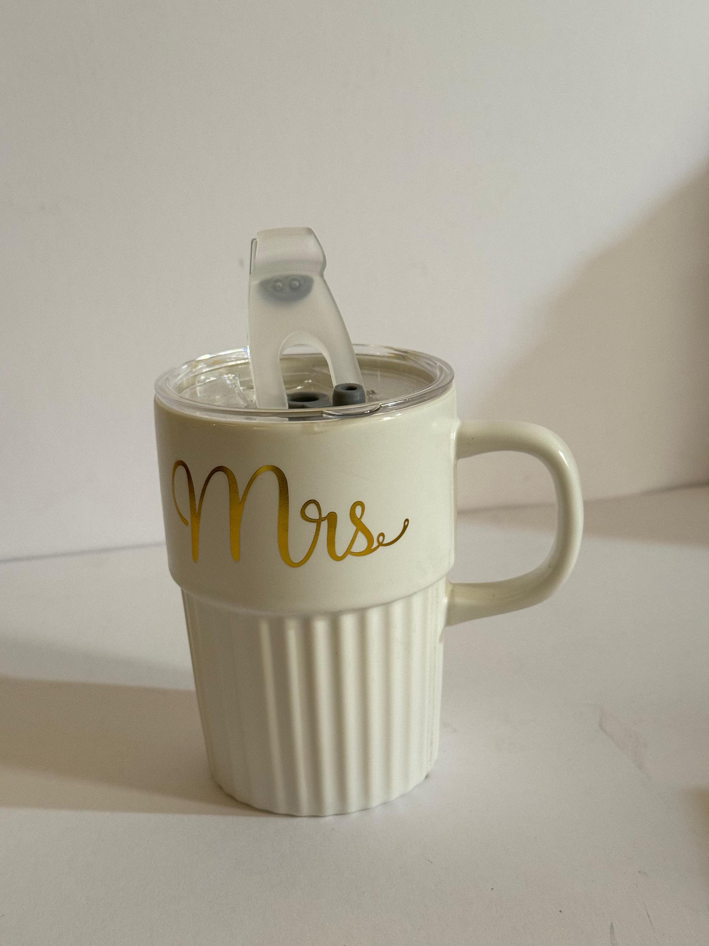 Ceramic Mrs. Mug with Straw