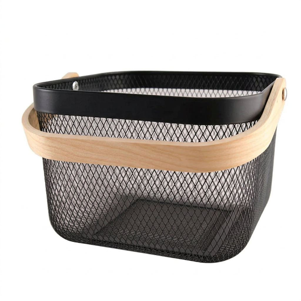 Metal Basket with Wooden Handle