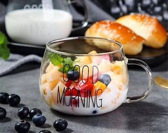 Glass "Good Morning" Teacups