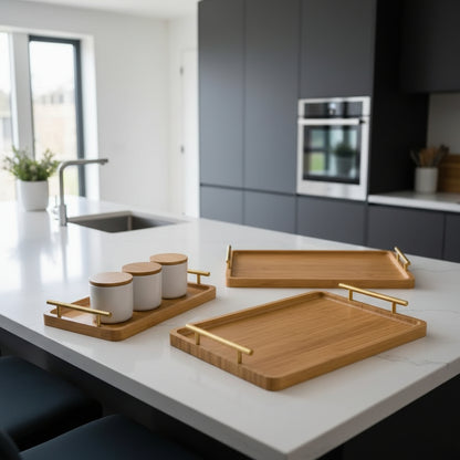 Wooden Tray with Gold Handles