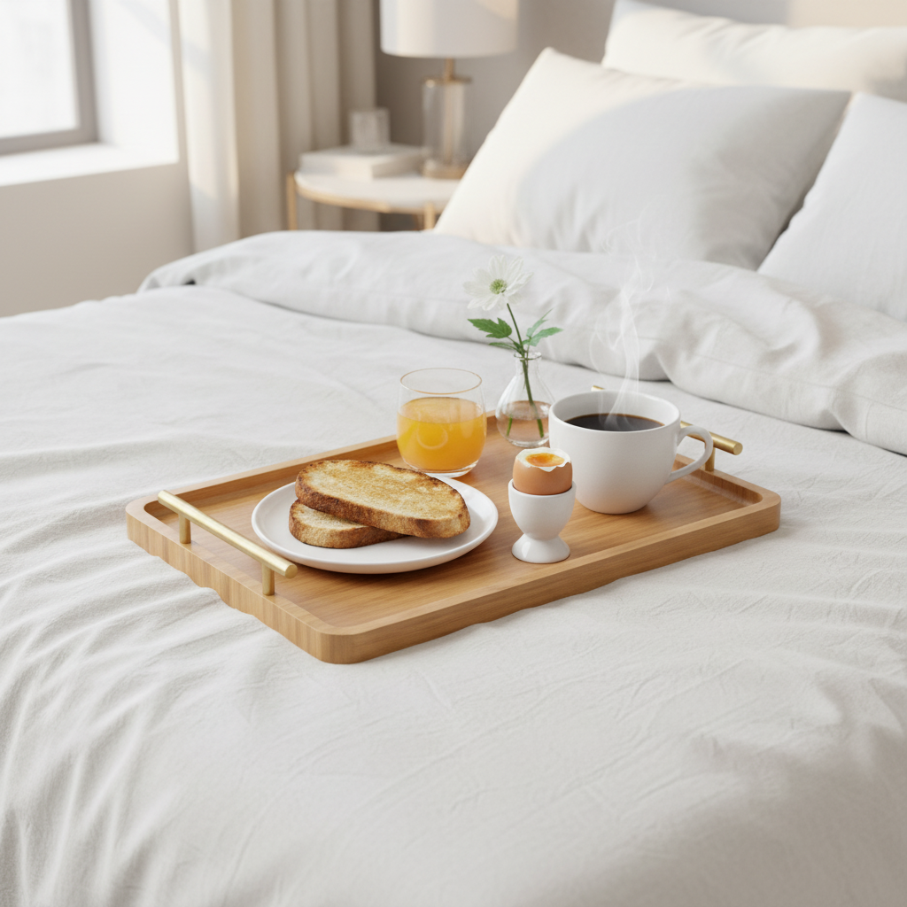 Wooden Tray with Gold Handles