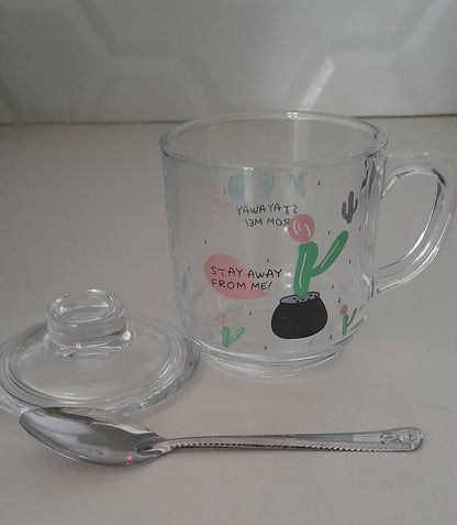 Clear Glass Teacup w/ Lid and Spoon