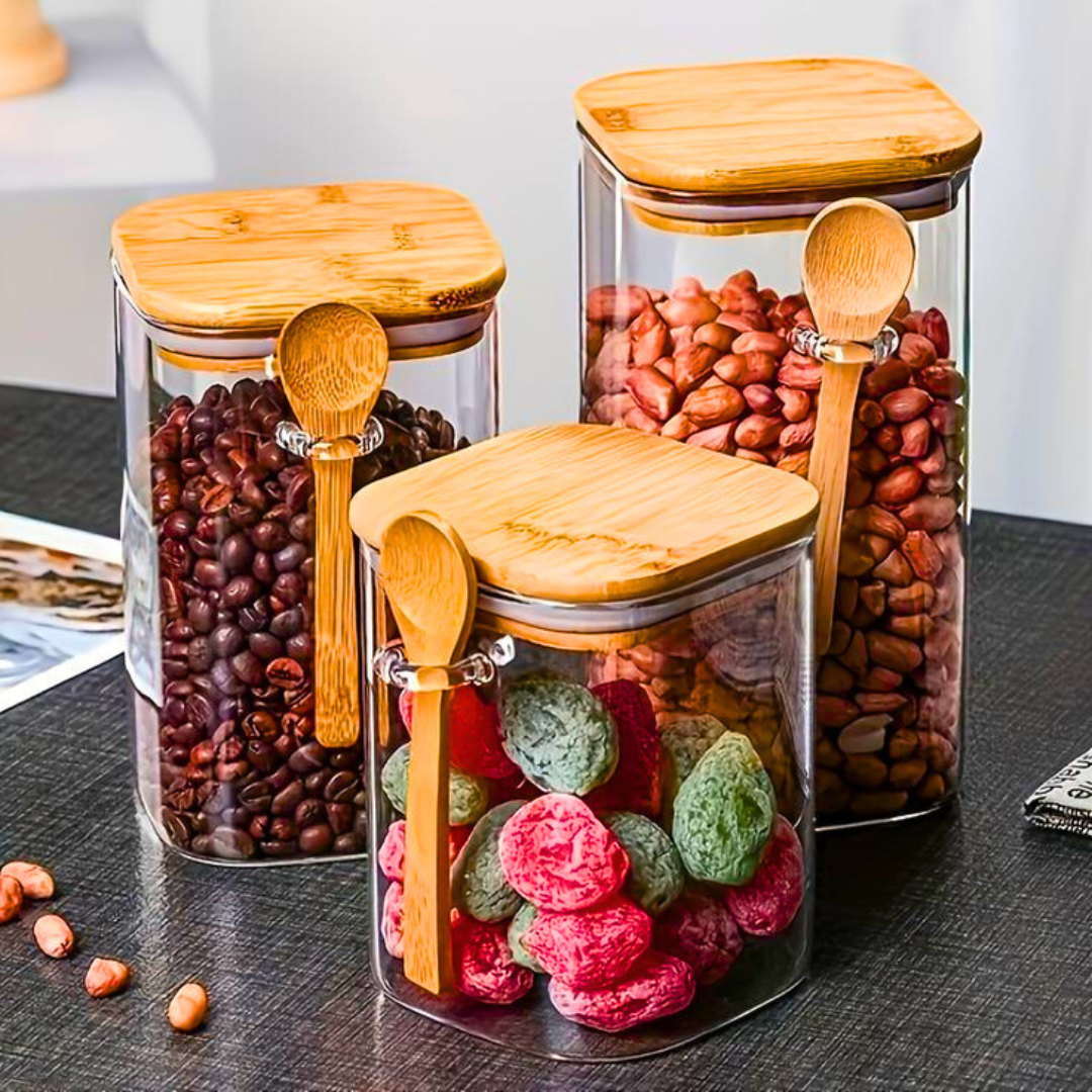 Glass Canisters w/ Bamboo Lid and Spoon