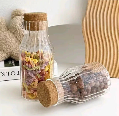 Ribbed Glass Jars with Cork Lid