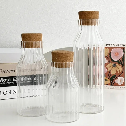 Ribbed Glass Jars with Cork Lid