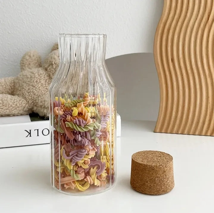 Ribbed Glass Jars with Cork Lid