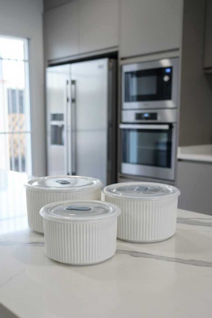 3pc Ribbed Ceramic Bowls