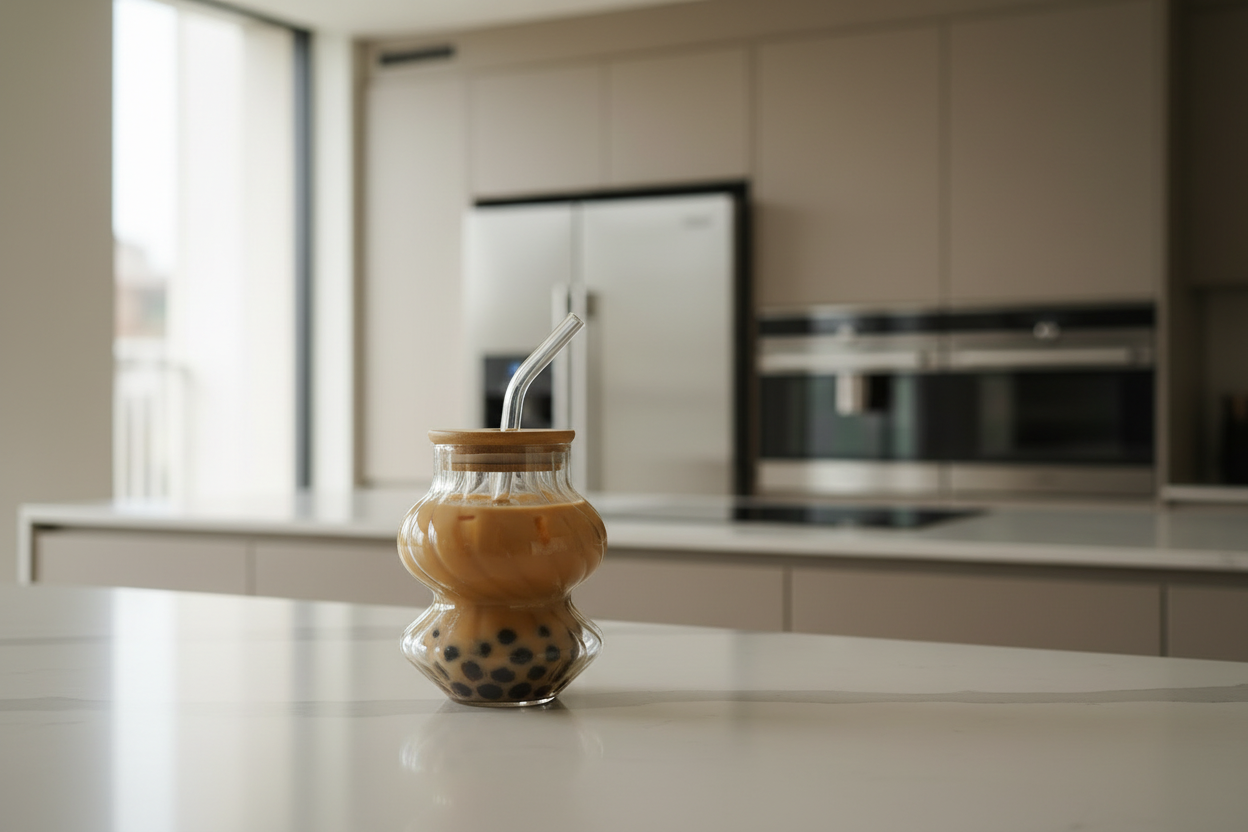 Ribbed Glass Mug with Lid