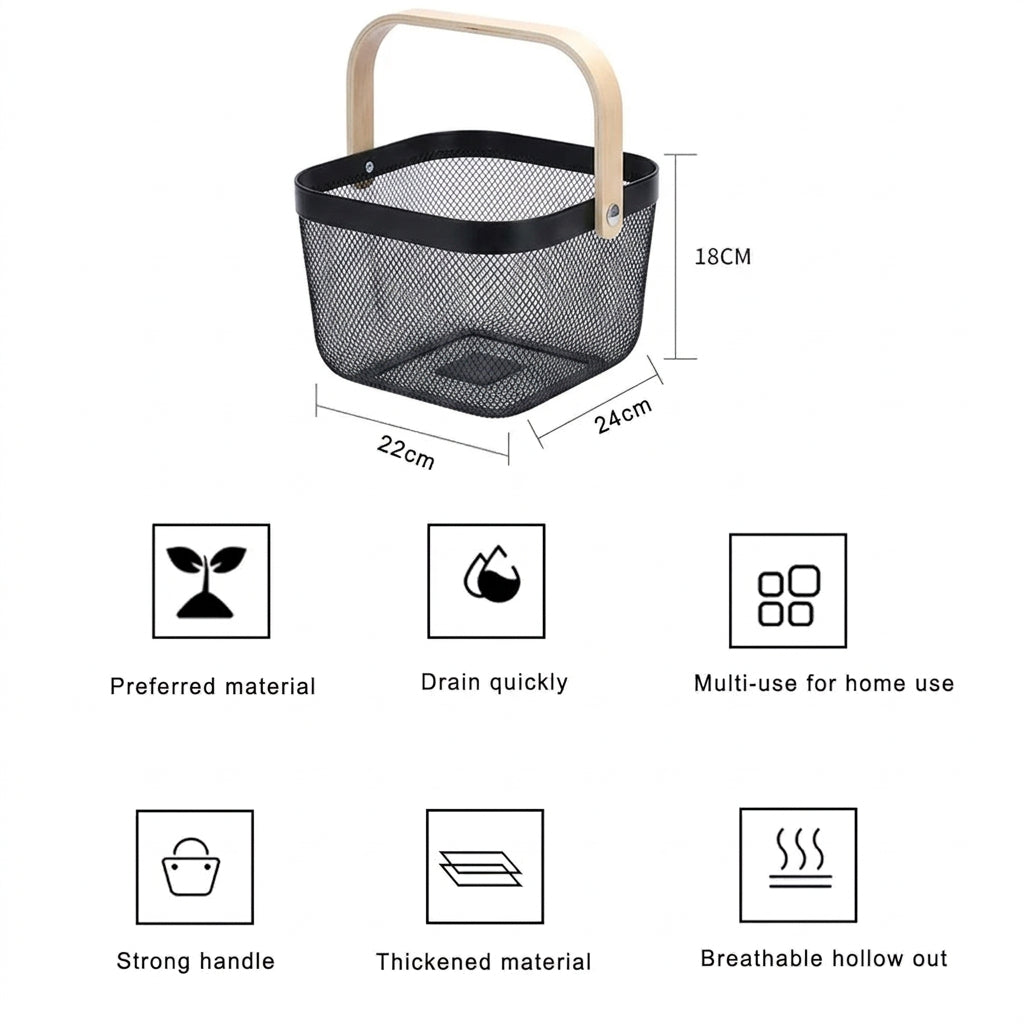 Metal Basket with Wooden Handle