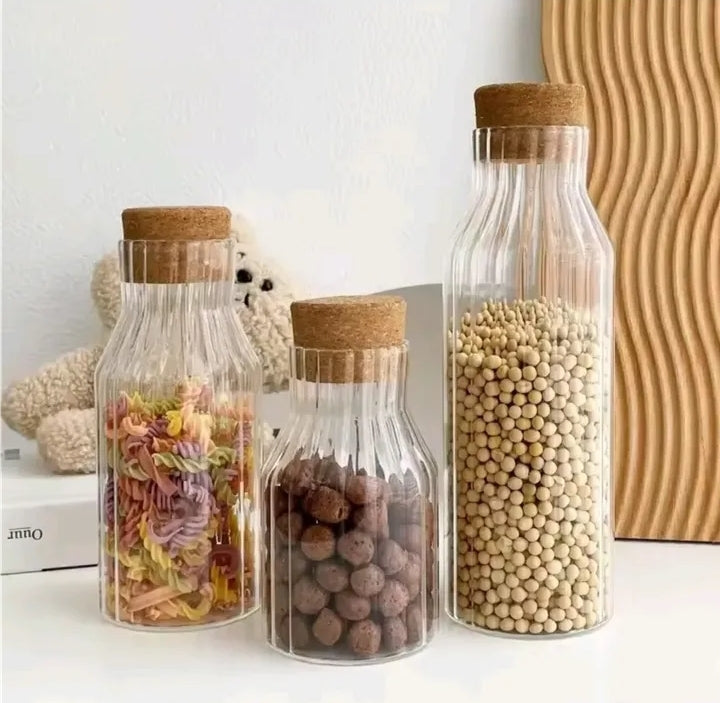 Ribbed Glass Jars with Cork Lid