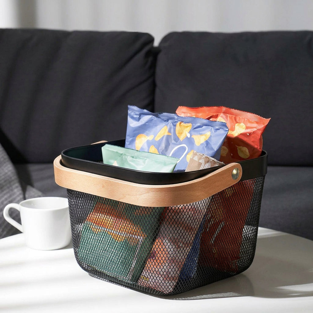 Metal Basket with Wooden Handle