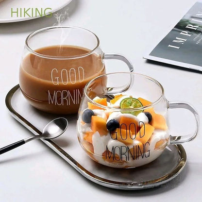 Glass "Good Morning" Teacups