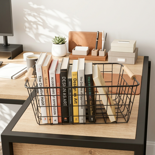 Storage Basket with Wooden Handle