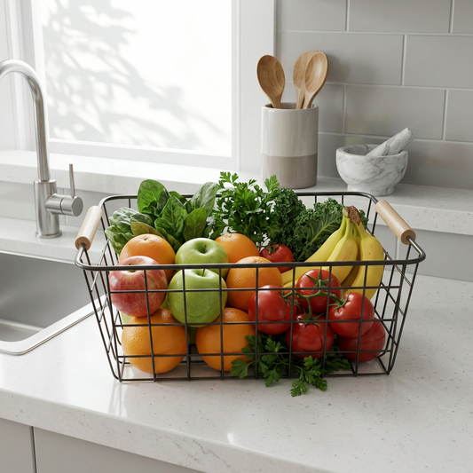 Storage Basket with Wooden Handle