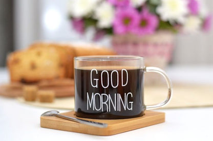 Glass "Good Morning" Teacups